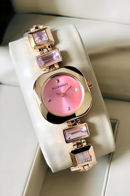 NIJAMRUT DRW32 ROSEPINK women watch Luxury Round Dial in Square Case Girl's watch | Ston Studded brecelet Strap Analog Watch  - For Women