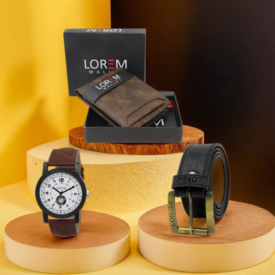 LOREM FZ-LR11-WL04-BL01 Combo Of Artificial Leather Belt-Wallet & Analog Watch  - For Men