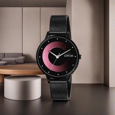 LOREM LR355 Premium Pink Designer Dial-Black Mesh Strap Analog Watch  - For Women