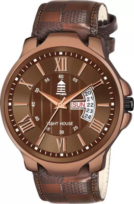 light house LT-131 Trendy Leather Brown Dial Day & Day Analog Watch - For Men & Boys Analog Watch  - For Men
