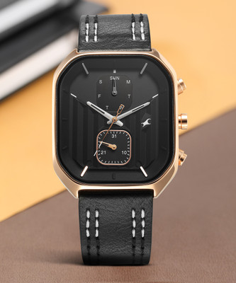 Fastrack Fleek Quartz Multifunction Black Dial Leather Strap Analog Watch  - For Men