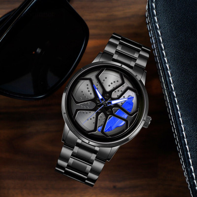Spinner Car wheel watch | Spinning watch | Roatating watch | Gyro watch | Blue watch Analog Watch  - For Men