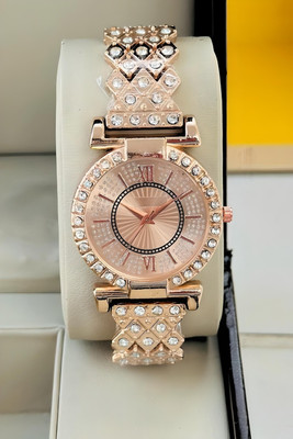 NITYA DRW023 - FULL ROSEGOLD Stylish Design Analog Chain Watch Watch for Girls Womens Watch and Bracelet Set Elegant Womens Diamond Watches Shiny Rhinestone Analog Watch  - For Women