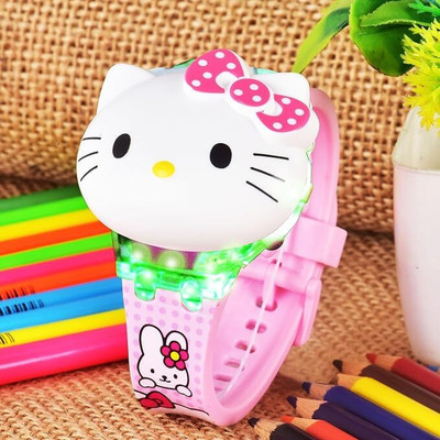 SV Outlet Cute Cat Pink Digital LED Watch with 3D Disco Lights Unisex Kids Pink Printed Dial Pink Glow in Dark Strap Digital Watch  - For Boys & Girls