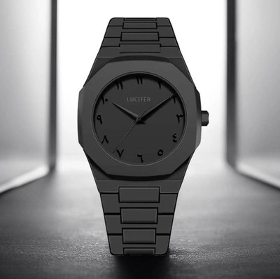 Lucifer AVM34 FULL BLACK Modern Arabic Numeral Luxury Premium Men's Watch Arabic Style Matte Full Black Dial With foldover lock Analog Watch  - For Men