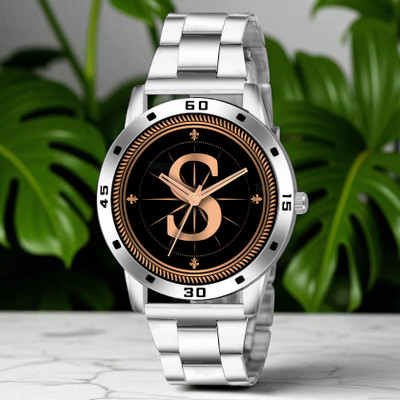Talgo ALPHA-S-AVO-SIL-CHAIN Fancy Design Stylish ALPHABET S Dial Silver Leather Strap Men Wrist Watch Analog Watch  - For Men