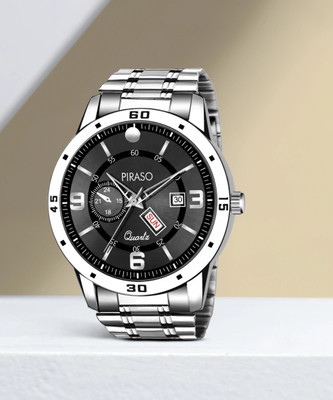 PIRASO D&D F95 BLACK SILVER CHAIN ANALOG DAY AND DATE WORKING DISPLAY BLACK DIAL&SILVER CHAIN WATCH FOR MEN & BOYS Analog Watch  - For Men