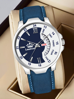 LIMESTONE Bleed Blue Day and Date Functioning Strap Adult Quartz Analog Watch  - For Men