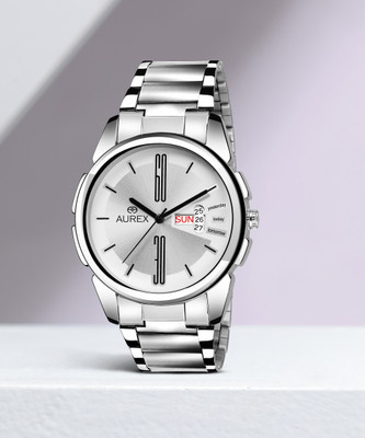 Aurex White Dial Day And Date Functioning Analog Watch  - For Men