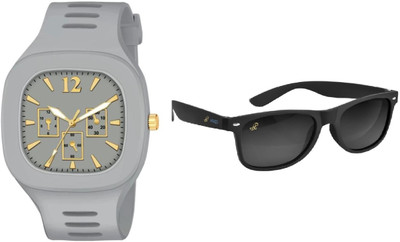 PIRASO MILLER GREY & KC FT FULL BLACK Combo of Square Chrono Stylish Grey Dial Analog Watch & Black Sunglass For Men Analog Watch  - For Men