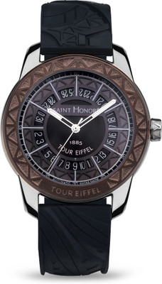 Saint Honore Paris New Collection TOUR EIFFEL ROUND SAND BLAST BLACK Dial AUTOMATIC 3 HANDS DATE Analog Watch  - For Men