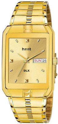 HMT DLX Golden-9151 Water Resistant Day & Date Series Golden Plating Golden Metal Wrist Watch Analog Watch  - For Men