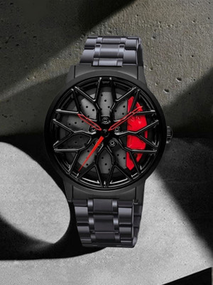 RealBuff Spinning car rotating gyro red & black watch ClassyMen Spinner Watch | Rotating Gyro Watch | Red & Black Analog Watch Analog Watch  - For Men