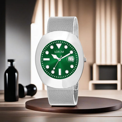 LOREM LR143 Attractive Look Slim Green Dial Silver Metal Mesh Strap Analog Watch  - For Men