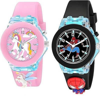 SALINA Analogue Watch with 7 Color Glowing Disco Light| Watch for Boys & Girls Multicolor Lights 3D Cute Cartoon Multi Function Rubber Strap Kidd's Analog Watch  - For Boys & Girls
