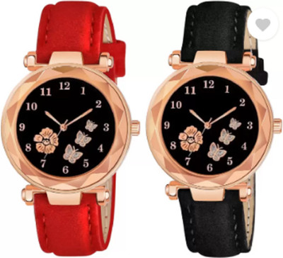 Miss Perfect Black Printed Dial Lathers Strap Girls Analog Watch  - For Women