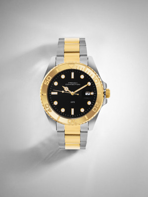 French Connection Apex Men's Analog Two Tone Watch | Dated Black Sunray Dial Analog Watch  - For Men