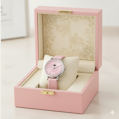 Wholfin MT_542 Elegant Pink Round Textured Dial with Comfortable Leather Strap Analog Watch  - For Women