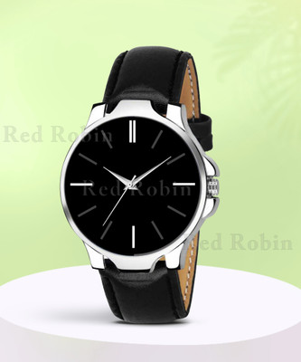 Welix LR05-BLK-3K-SIL-BLK-L Fancy Design Stylish Black Leather Strap Wrist Watch for Men and Boys Analog Watch  - For Men