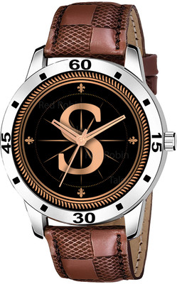 Welix ALPHA-S-AVO-SIL-BRW-CHL Fancy Design Stylish ALPHABET S Dial Brown Leather Strap Men Wrist Watch Analog Watch  - For Boys