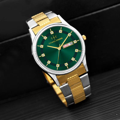 CHARLIEKEEN Elegant Two-Tone Case with Green Dial and Day-Date Display Analog Watch  - For Men