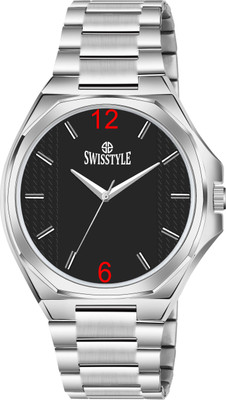 Swisstyle Men's Luxurious Silver Chain with Sleek Black Dial Analog Watch  - For Men