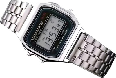 Timofy Stainless Strap silver Digital Watch Waterproof Stopwatch Alarm Trendy Chain Strap Series Digital Watch  - For Men & Women