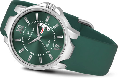 TIMEWEAR 333GDTG Green Roman Dial Day Date Functioning Silicone Strap Analog Watch  - For Men
