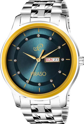 PIRASO D&D C22 GOLD BLUE DIAMOND STUDDED DIAL||DAY DATE CALENDER||watch for men boys Analog Watch  - For Men