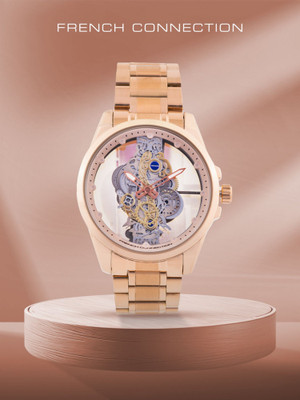 French Connection Men's Analog Rose Gold Watch | Skeleton White Dial Analog Watch  - For Men