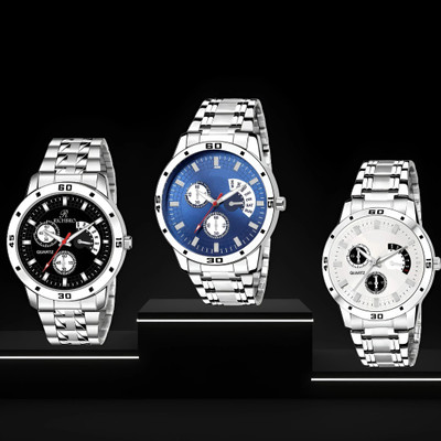 MAHAVIRA COLLECTION Steel_Black_White_Blue_Trending_Avio Chronograph Pattern Combo of 3 watch Analog Watch  - For Men