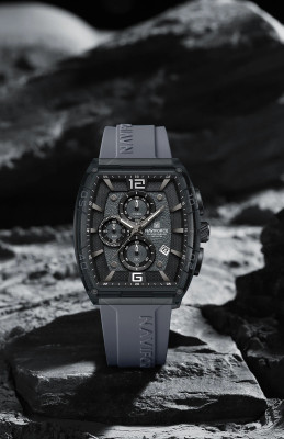 NAVIFORCE Robust, Dark-Toned Case paired With Sleek Light-Grey Silicone Strap Analog Watch  - For Men