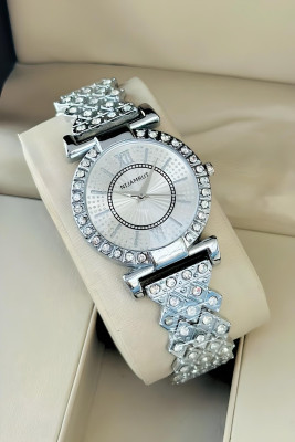 NIJAMRUT drw23 full silver women watch Luxury Ladies Essentials Diamond Studded Dial Stainless Steel Bracelet Strap Analog Watch  - For Women