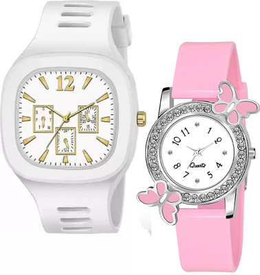 GISTARIX 018 New Combo Of Pink and White Dial Silicone Strap Combo of 2 Analog Watch For Men Analog Watch  - For Boys & Girls
