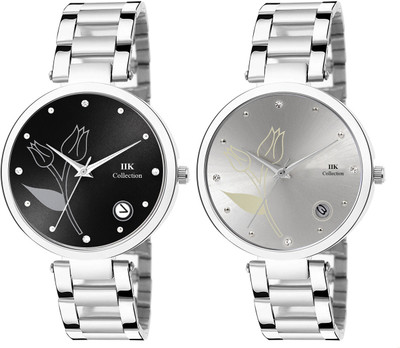 IIK Collection Fashionable Floral Multicolor Dial with Date and Silver Metallic Bracelet Combo� Analog Watch  - For Women