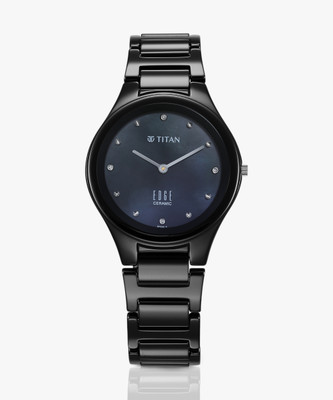 Titan Edge Ceramic Quartz In Glossy Black With Diamonds And Rich Mother Of Pearl Dial Analog Watch – For Women NT2653NC02 For Rs. 6798 @ 76 %