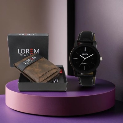 LOREM Combo Of Brown Color Artificial Leather Wallet & Analog Watch  - For Men