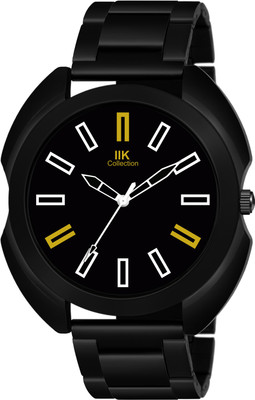 IIK Collection IIK-871M Black Round Artistic Dial with Stainless Steel Metallic Bracelet Chain Strap Analog Watch  - For Men