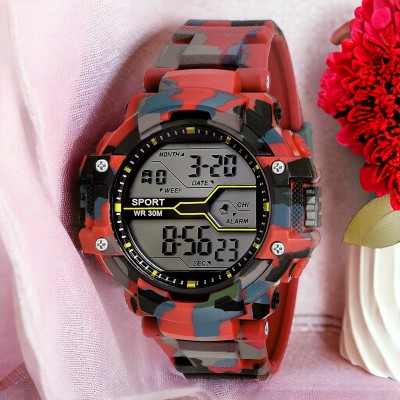 LORENZ MK-3038-DG Lorenz Digital Multicolor Dial & Army Camouflage Red Strap Sports Digital Watch  - For Men