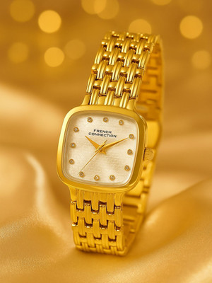 French Connection Silver Sunray Textured Dial | Gold Analog Watch For Women's Analog Watch  - For Women