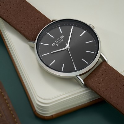 SONATA Poze Brown Strap with Black Dial Analog Watch  - For Men