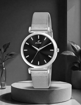 Dezine Sleek Black Dial with Mesh Strap and Polished Minimalist Analog Watch  - For Women