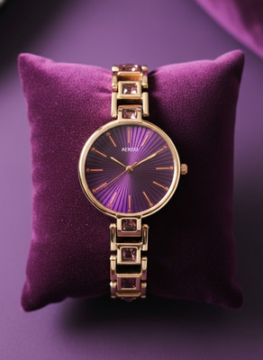 AEKDO CCK Elegant Rosegold Belt Watch – Round Dial, Stone Studded, Bracelet Lock Design Analog Watch  - For Women