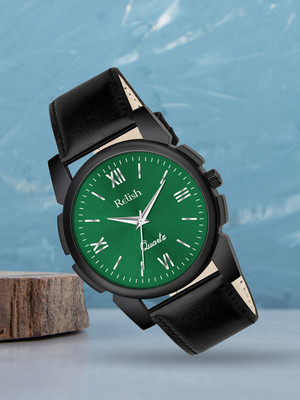 RELish Quartz Analog Watch Quartz Analog, Green Dial with Faux Leather Black Strap Watch for Men Analog Watch  - For Men