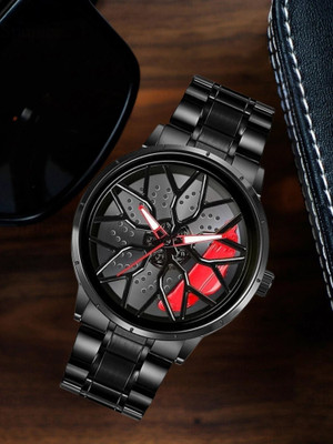 Spinner Men’s Rotating Wheel Dial Analog Watch A36 Car wheel | Spinning | Roatating | Gyro | Red Analog Watch  - For Men