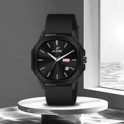 Dezine Sleek Black Dial And Soft Silicone Strap with Day & Date Display Analog Watch  - For Men