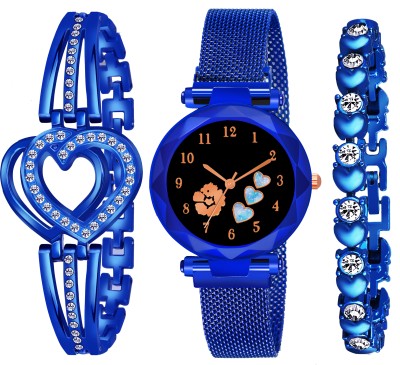 MIRSHO Magnetic Chain magnet strap mash hand watch girls watch for women gift Blue Analog Watch  - For Girls