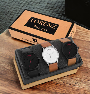 LORENZ MK-484955A Multicolor Stylish analog watch combo for Men with Black & Tan leather strap Analog Watch  - For Men