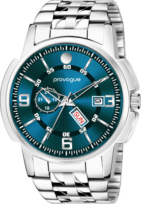 PROVOGUE 411SSM17 Mens Watch | Sea Green Dial with Day & Date | Silver Metal Strap Formal & Casual Analog Watch  - For Men