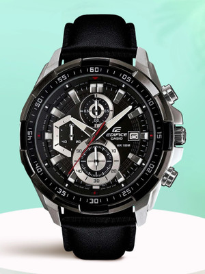 CASIO EFR-539L-1AVUDF Edifice EFR-539L-1AVUDF Black Dial Black Leather Band Analog Watch  - For Men